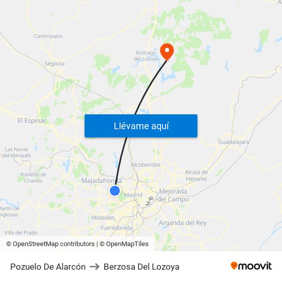 Pozuelo De Alarcón to Berzosa Del Lozoya map