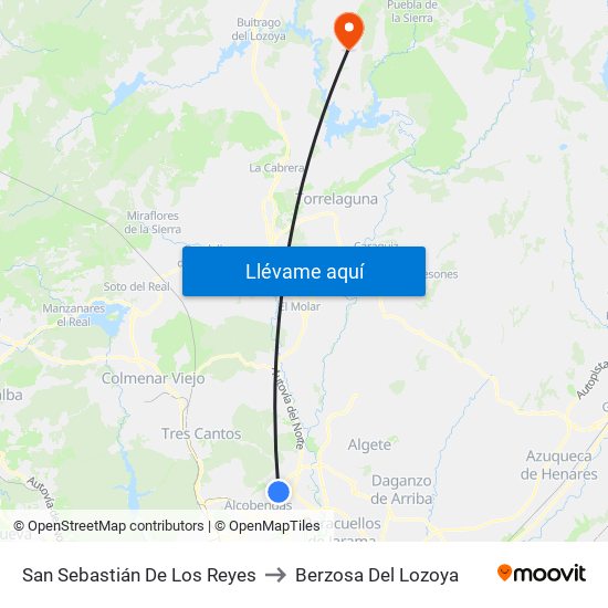 San Sebastián De Los Reyes to Berzosa Del Lozoya map
