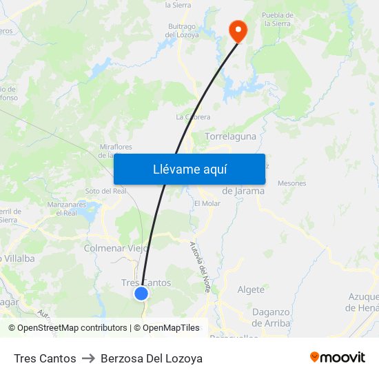 Tres Cantos to Berzosa Del Lozoya map
