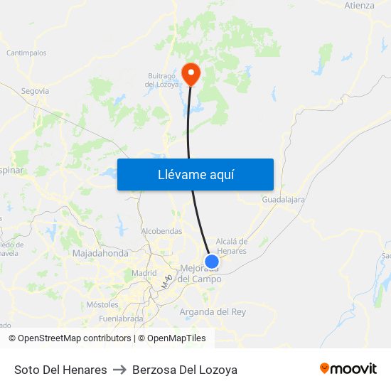 Soto Del Henares to Berzosa Del Lozoya map