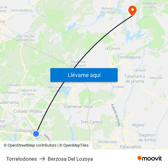 Torrelodones to Berzosa Del Lozoya map