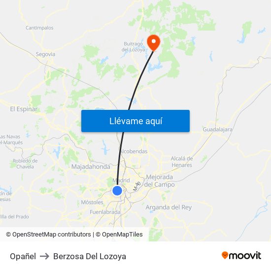Opañel to Berzosa Del Lozoya map