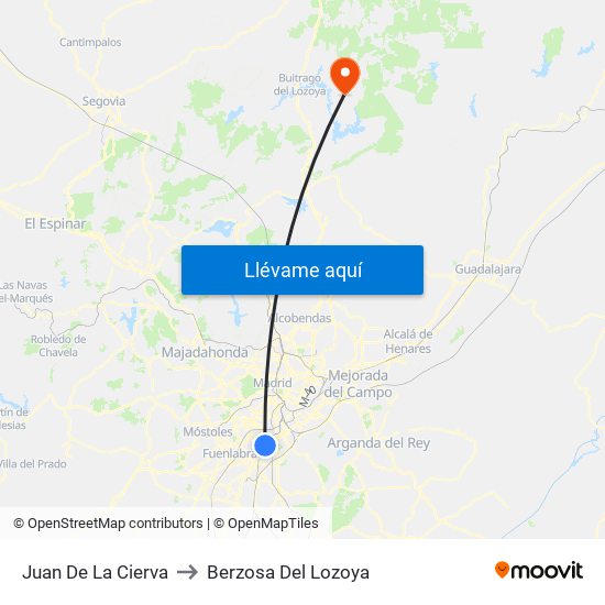 Juan De La Cierva to Berzosa Del Lozoya map