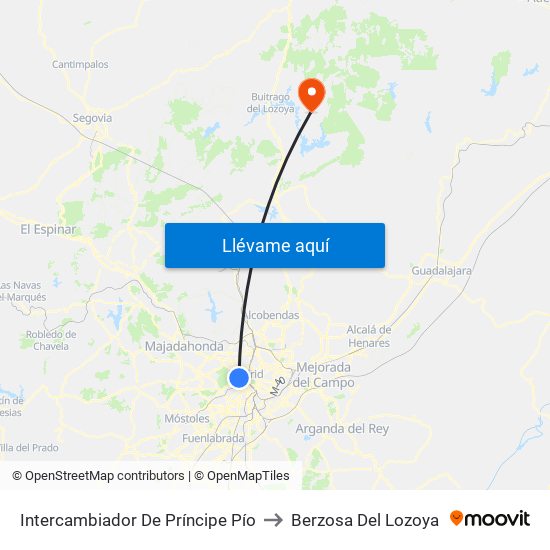 Intercambiador De Príncipe Pío to Berzosa Del Lozoya map
