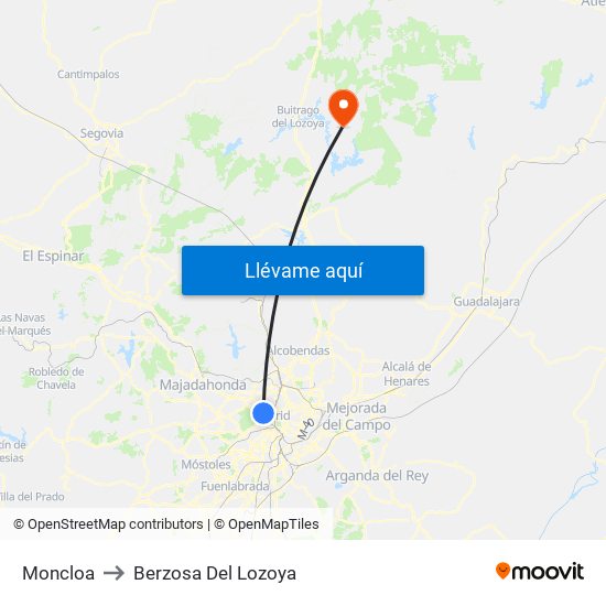 Moncloa to Berzosa Del Lozoya map