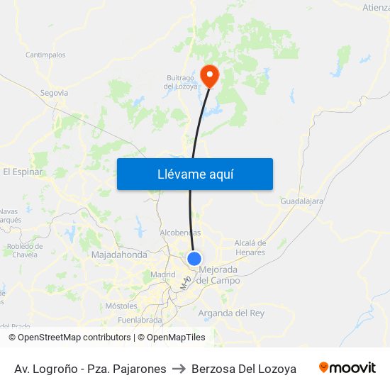 Av. Logroño - Pza. Pajarones to Berzosa Del Lozoya map