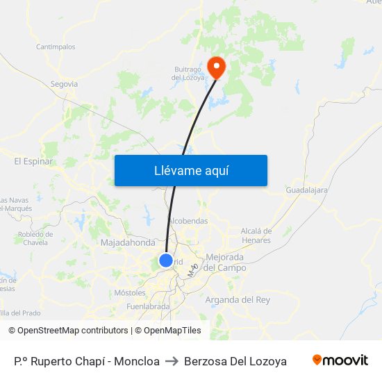 P.º Ruperto Chapí - Moncloa to Berzosa Del Lozoya map