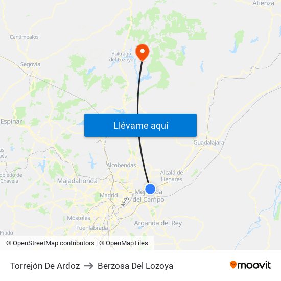 Torrejón De Ardoz to Berzosa Del Lozoya map