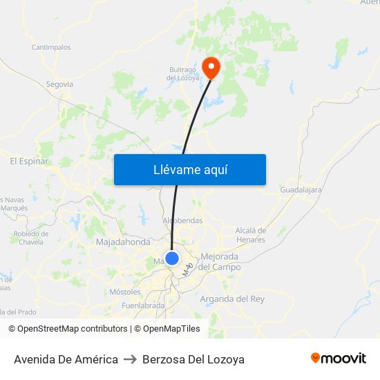 Avenida De América to Berzosa Del Lozoya map