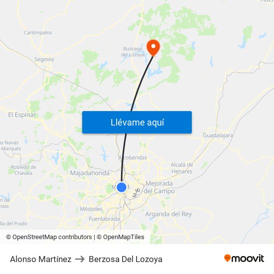 Alonso Martínez to Berzosa Del Lozoya map