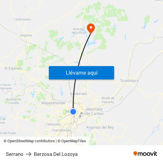 Serrano to Berzosa Del Lozoya map