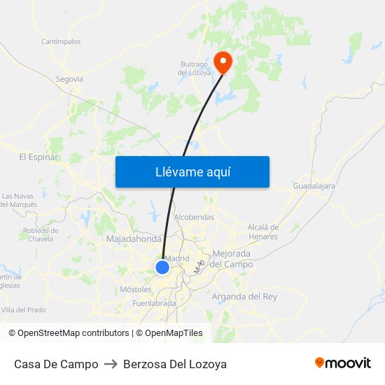 Casa De Campo to Berzosa Del Lozoya map