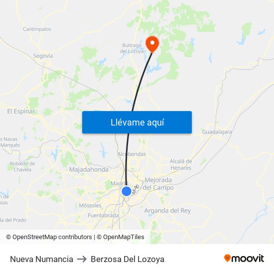 Nueva Numancia to Berzosa Del Lozoya map