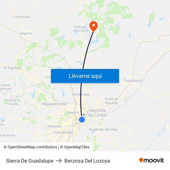 Sierra De Guadalupe to Berzosa Del Lozoya map