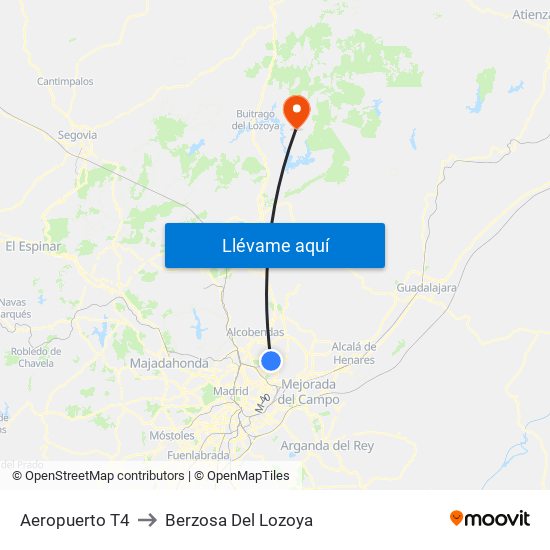 Aeropuerto T4 to Berzosa Del Lozoya map