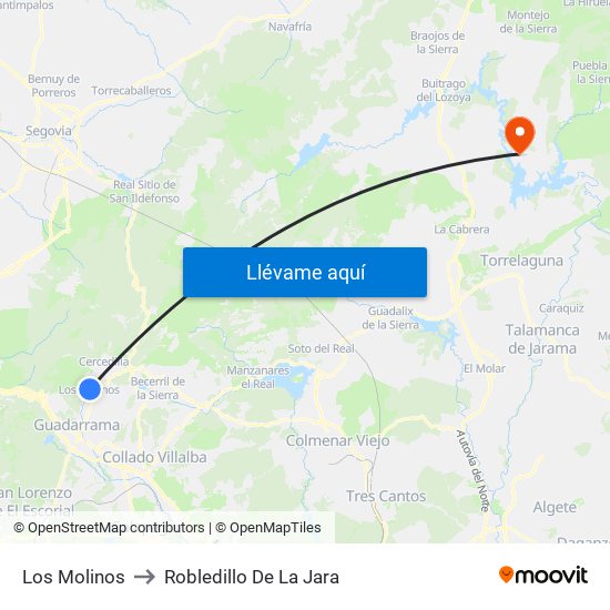 Los Molinos to Robledillo De La Jara map