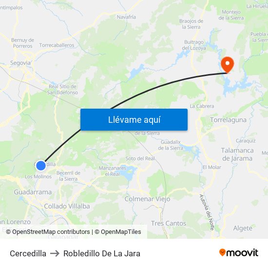 Cercedilla to Robledillo De La Jara map