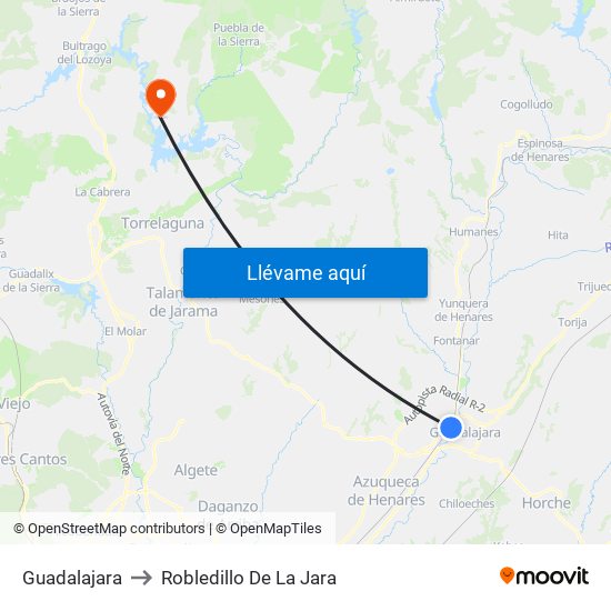 Guadalajara to Robledillo De La Jara map