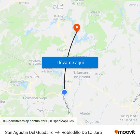 San Agustín Del Guadalix to Robledillo De La Jara map