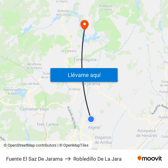 Fuente El Saz De Jarama to Robledillo De La Jara map