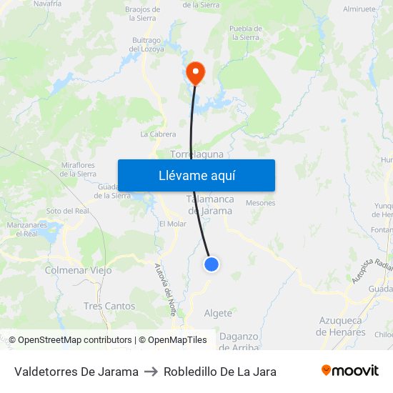 Valdetorres De Jarama to Robledillo De La Jara map