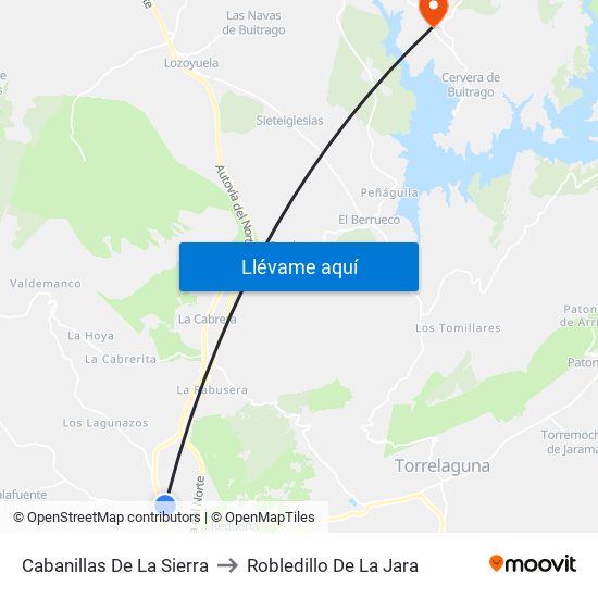 Cabanillas De La Sierra to Robledillo De La Jara map