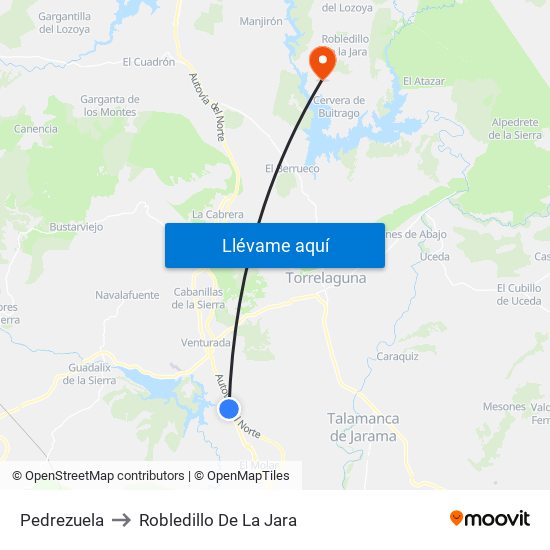 Pedrezuela to Robledillo De La Jara map