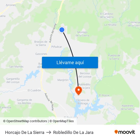 Horcajo De La Sierra to Robledillo De La Jara map