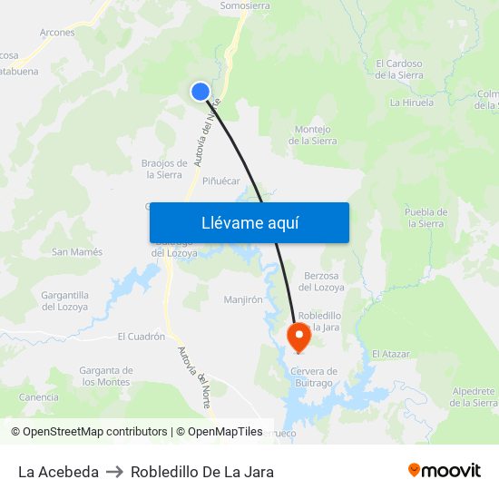 La Acebeda to Robledillo De La Jara map