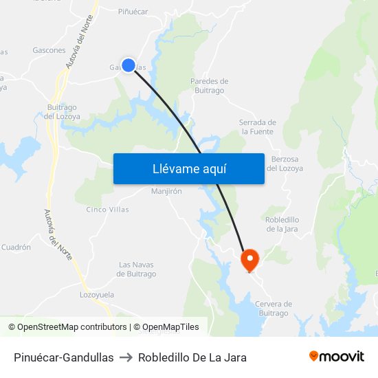 Pinuécar-Gandullas to Robledillo De La Jara map