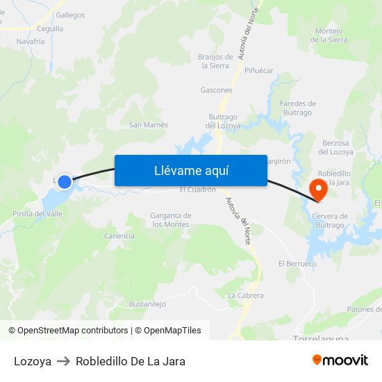 Lozoya to Robledillo De La Jara map