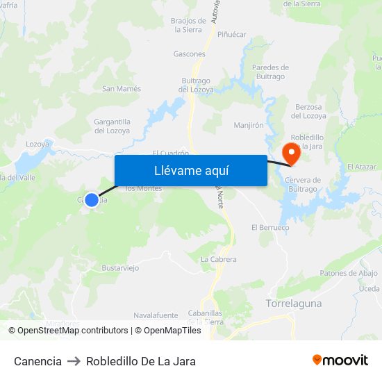Canencia to Robledillo De La Jara map
