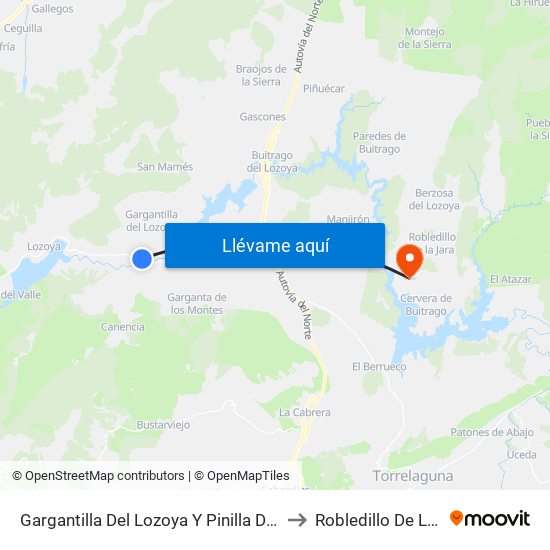 Gargantilla Del Lozoya Y Pinilla De Buitrago to Robledillo De La Jara map