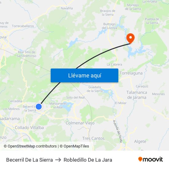 Becerril De La Sierra to Robledillo De La Jara map