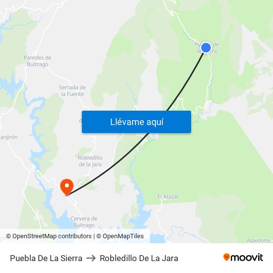 Puebla De La Sierra to Robledillo De La Jara map