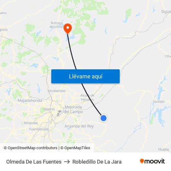 Olmeda De Las Fuentes to Robledillo De La Jara map