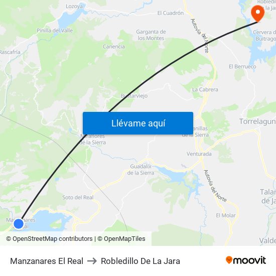 Manzanares El Real to Robledillo De La Jara map