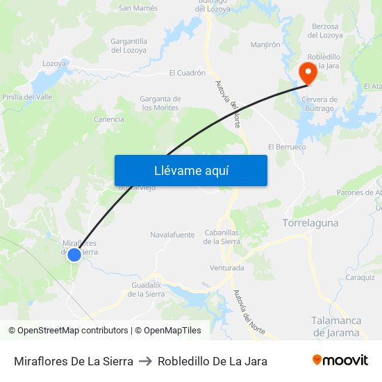 Miraflores De La Sierra to Robledillo De La Jara map