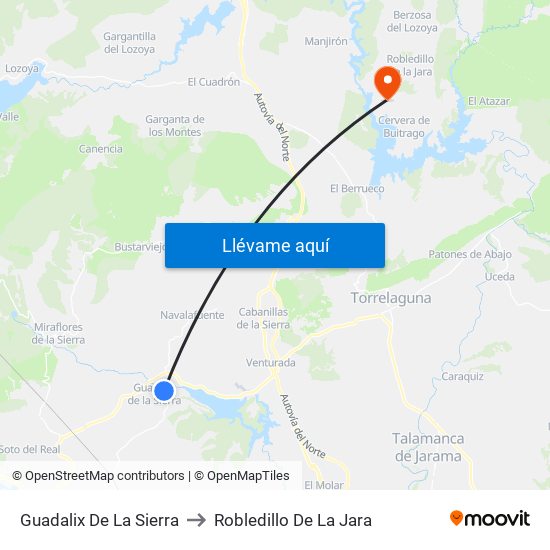 Guadalix De La Sierra to Robledillo De La Jara map