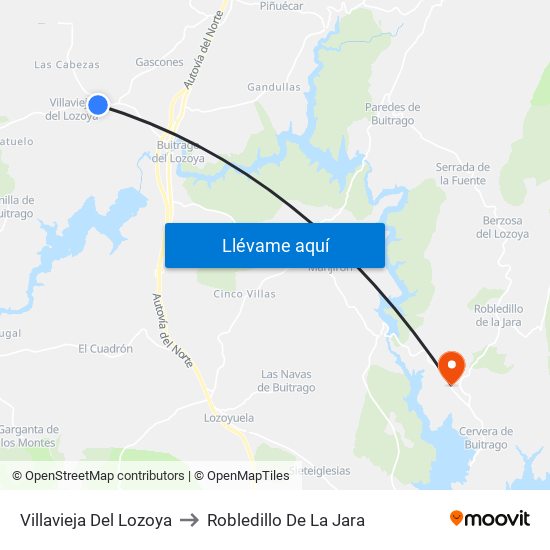 Villavieja Del Lozoya to Robledillo De La Jara map