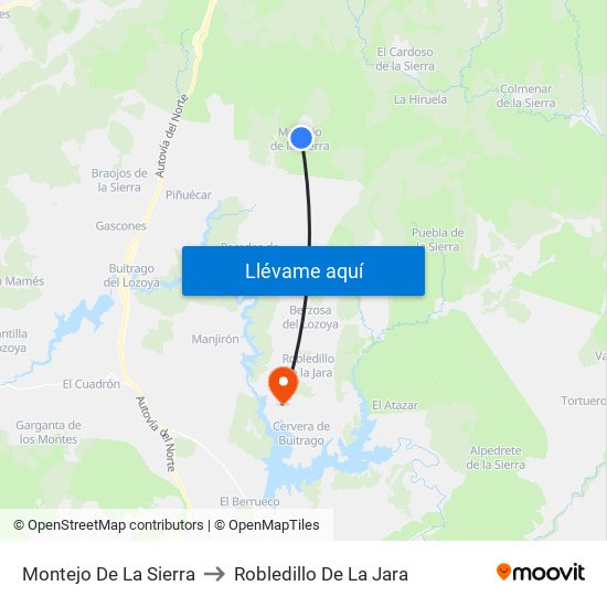 Montejo De La Sierra to Robledillo De La Jara map