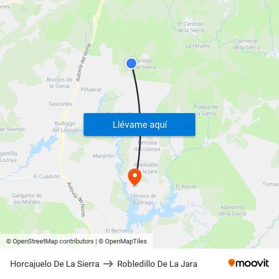 Horcajuelo De La Sierra to Robledillo De La Jara map