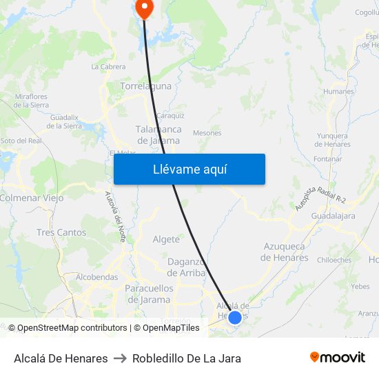Alcalá De Henares to Robledillo De La Jara map