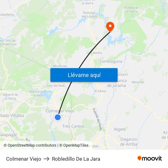 Colmenar Viejo to Robledillo De La Jara map