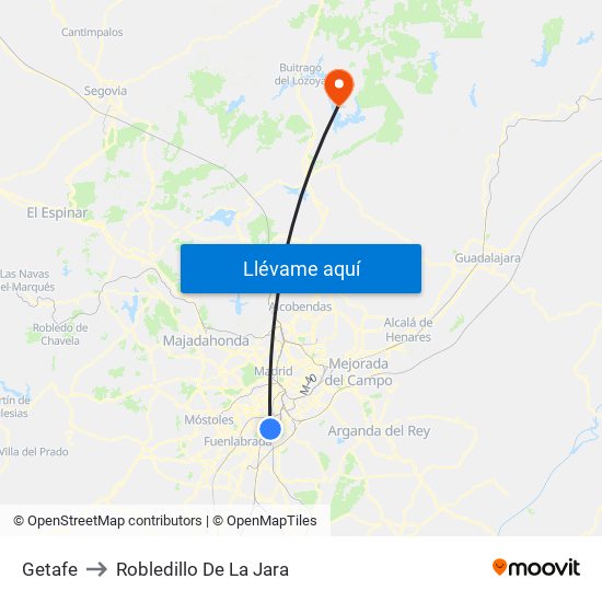 Getafe to Robledillo De La Jara map