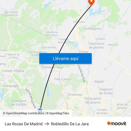 Las Rozas De Madrid to Robledillo De La Jara map