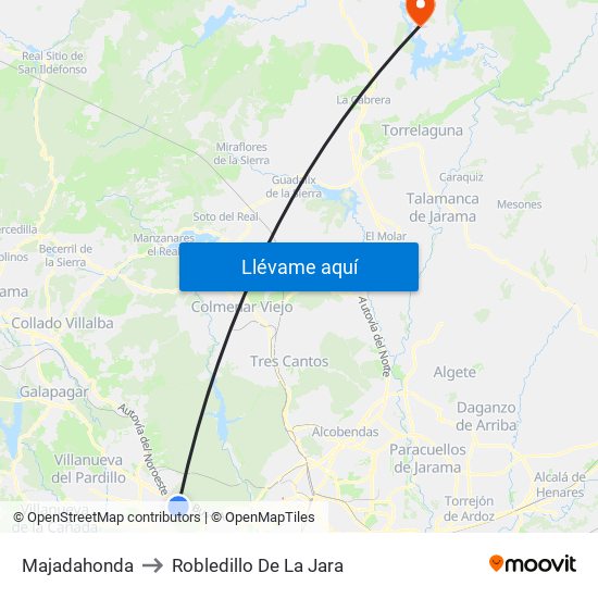 Majadahonda to Robledillo De La Jara map