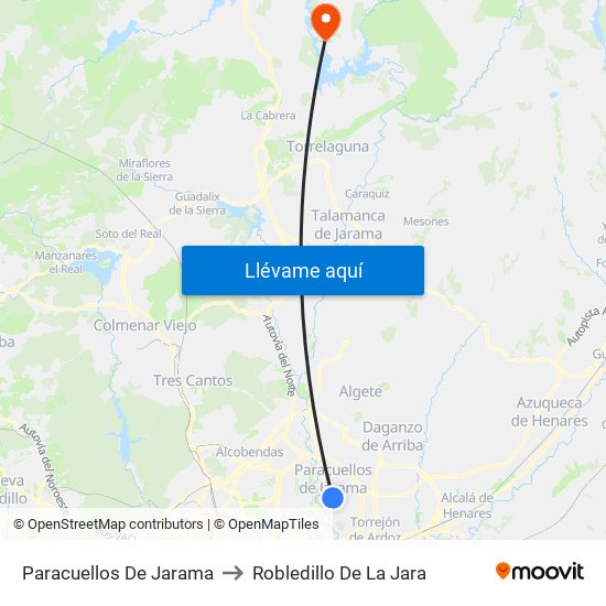 Paracuellos De Jarama to Robledillo De La Jara map