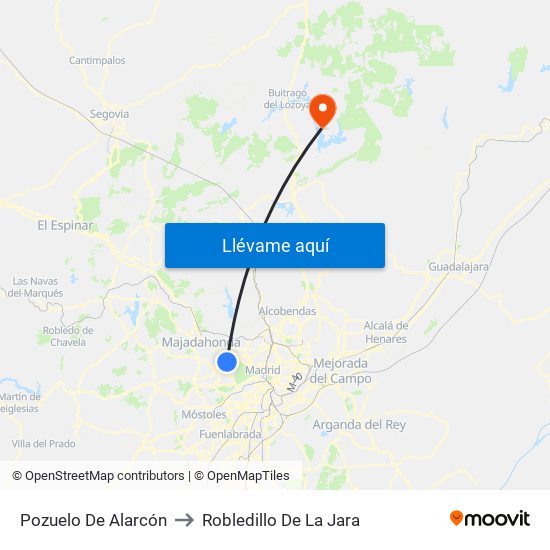 Pozuelo De Alarcón to Robledillo De La Jara map