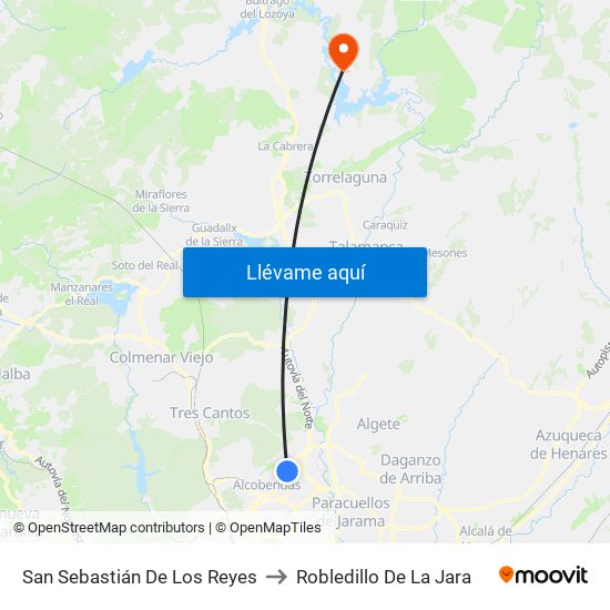 San Sebastián De Los Reyes to Robledillo De La Jara map